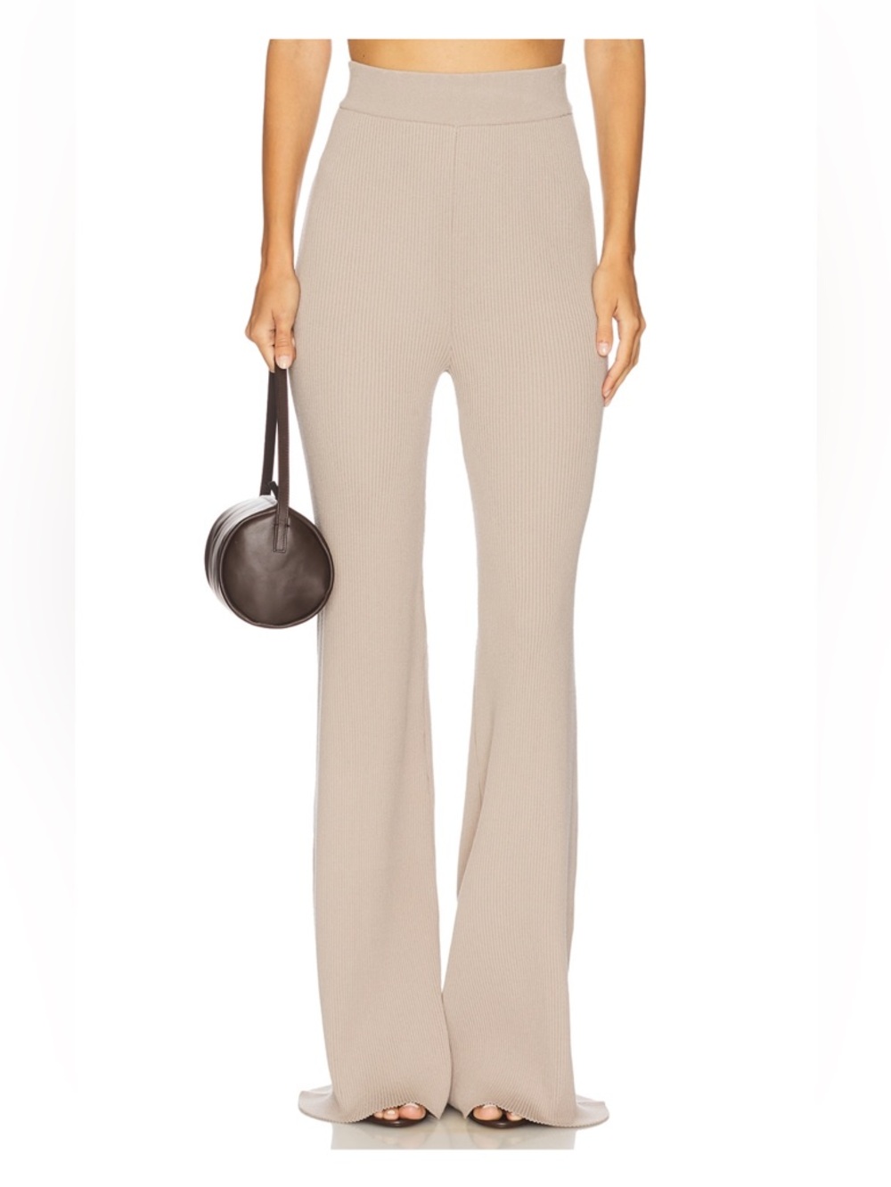 French Connection Cream Ribbed Knit Wide-Leg Pants